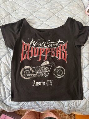 Cropped Off the Shoulder Biker Shirt